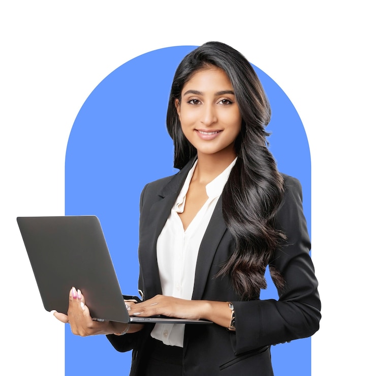PSD uma menina com um laptop em isolated background removed png