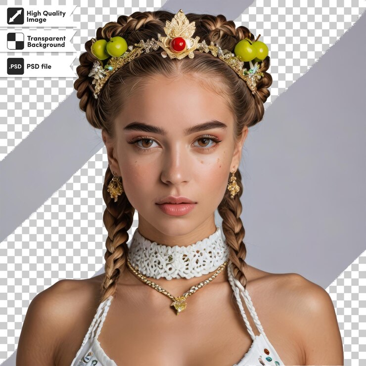 PSD uma menina com uma coroa na cabeça é mostrada com uma foto de uma mulher usando uma coroa