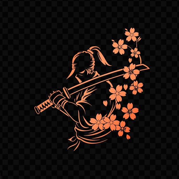 PSD uma menina com uma espada e flores em um fundo preto