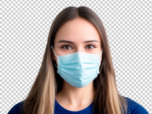 PSD uma menina com uma máscara antiviral em um fundo transparente
