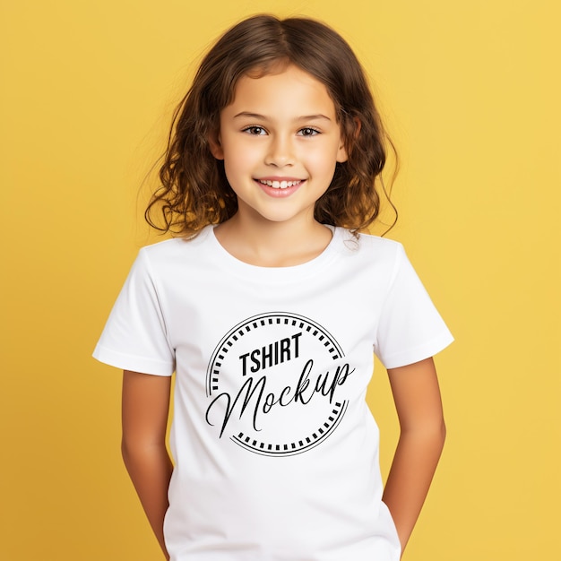 PSD uma menina linda com uma camiseta branca em branco