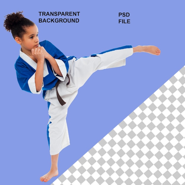 uma menina mais velha vestindo um vestido de karate e mashlades
