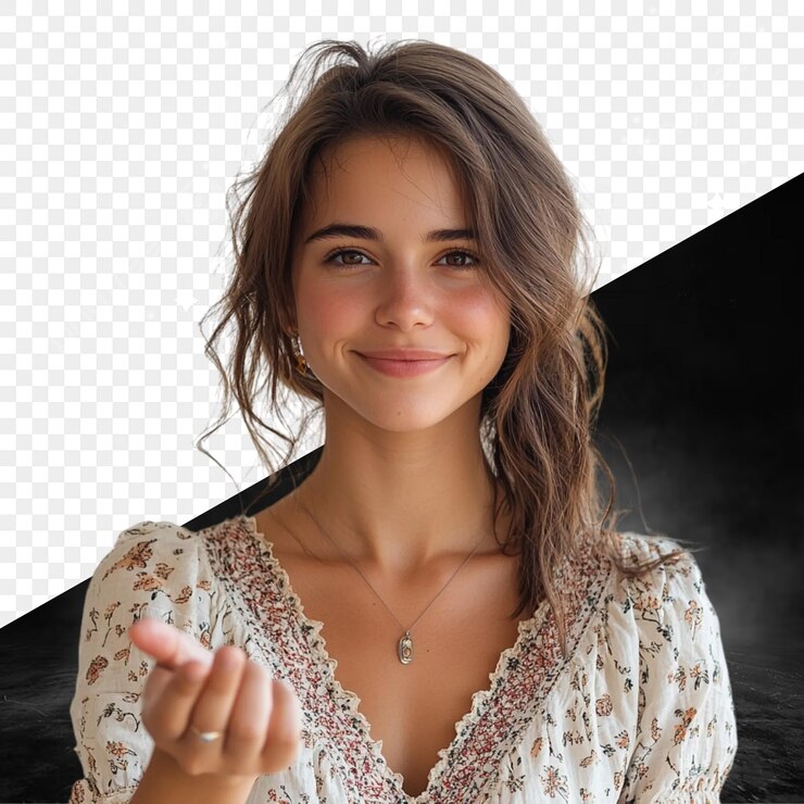 PSD uma menina mostra uma foto de uma menina e a palavra ela é