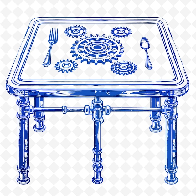 PSD uma mesa azul com engrenagens e engrenagens sobre ela
