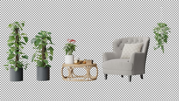 uma mesa de cadeira e plantas em vaso em uma sala