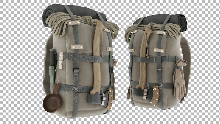 PSD uma mochila resistente equipada com ferramentas para atividades ao ar livre e aventura