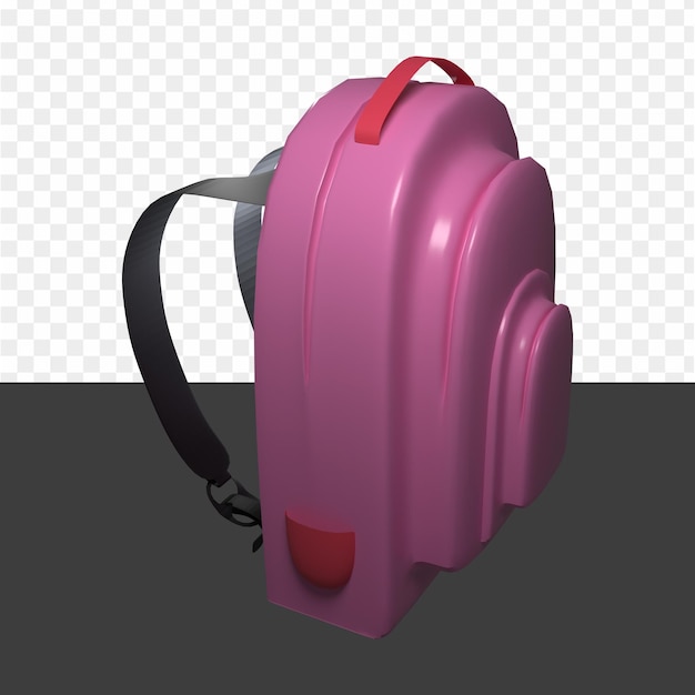 PSD uma mochila rosa com uma alça vermelha e uma alça preta.