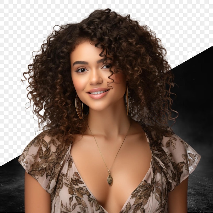 PSD uma modelo com cabelo castanho e fundo preto
