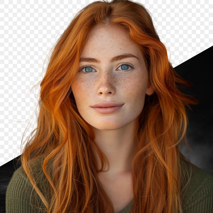 PSD uma modelo com cabelo vermelho e fundo preto