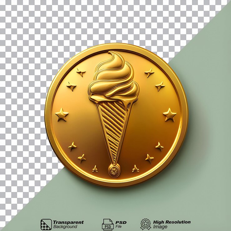 uma moeda com um cone de sorvete girado no meio isolado