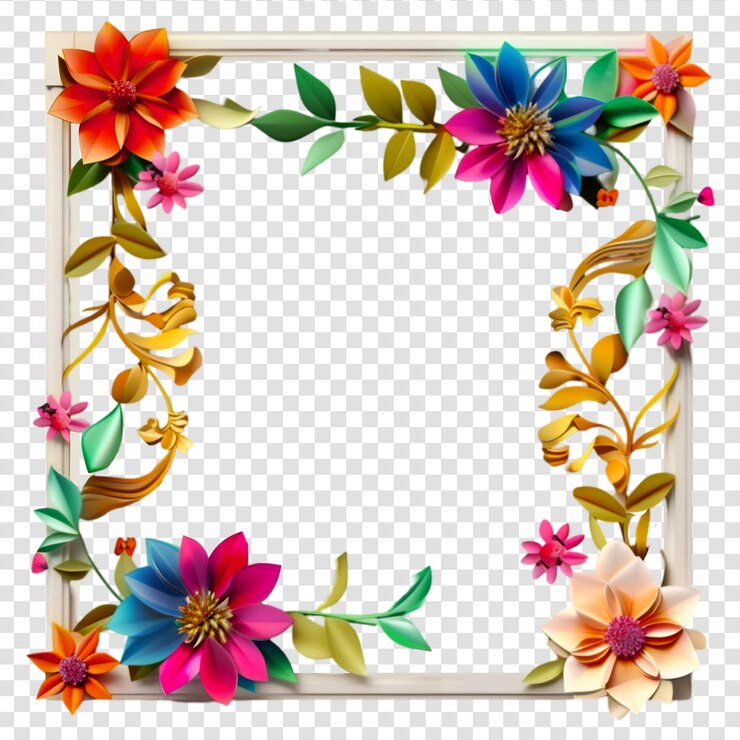 PSD uma moldura de flores com folhas e lugar para o texto em fundo transparente