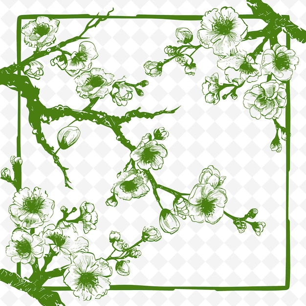 PSD uma moldura verde com uma flor branca e um fundo verde com um fundo branco