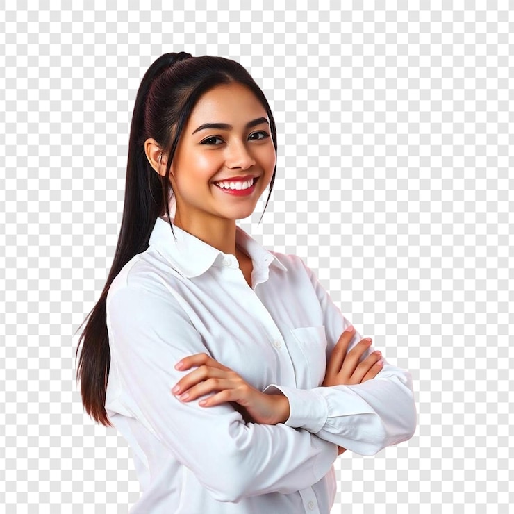 PSD uma mulher bonita sorrindo isolada em fundo transparente