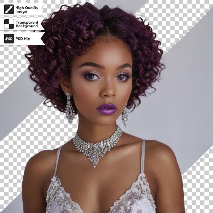 PSD uma mulher com cabelo encaracolado e um colar de diamantes na cabeça