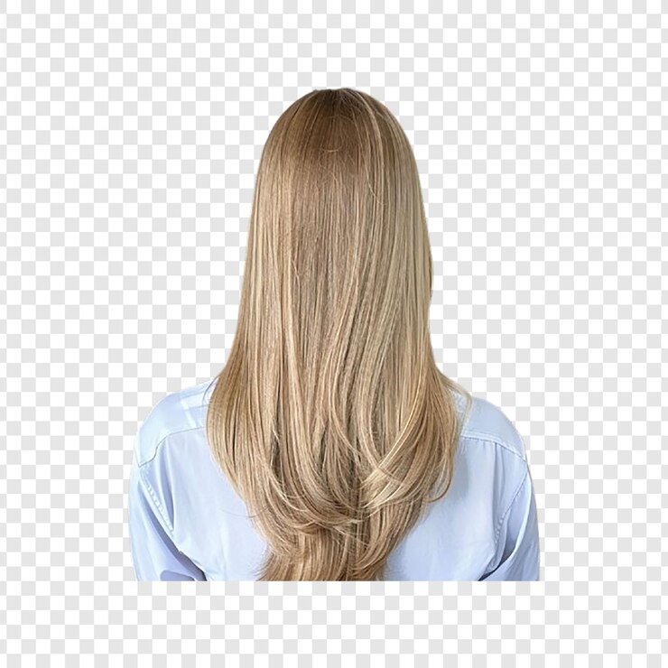 PSD uma mulher com cabelo loiro e uma camisa azul em um fundo transparente