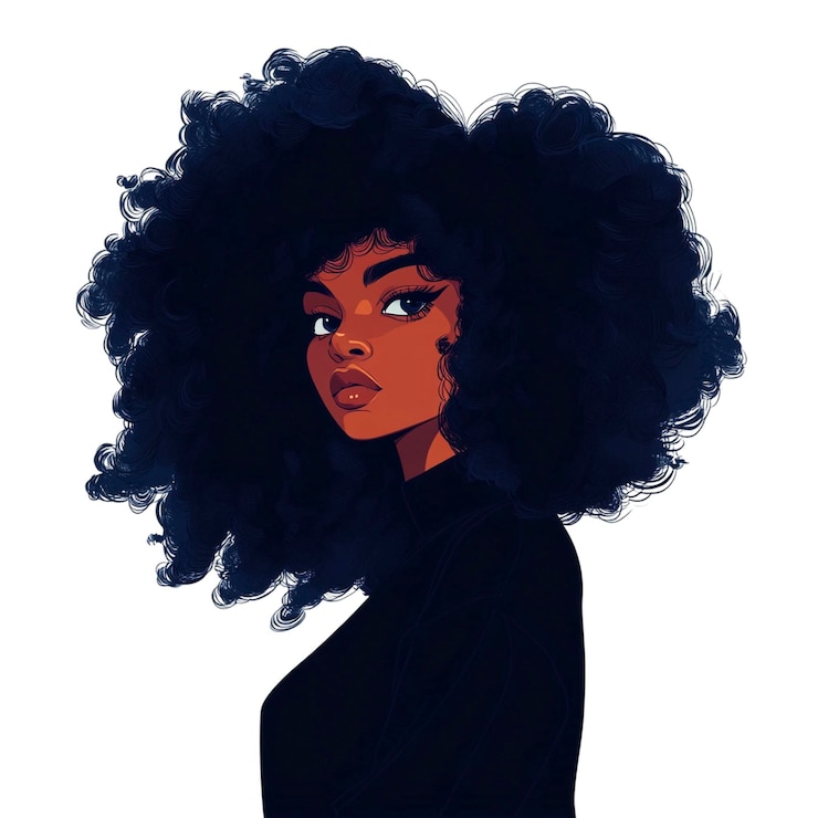 PSD uma mulher com cabelo natural volumoso fica graciosamente transparente fundo ia generativa