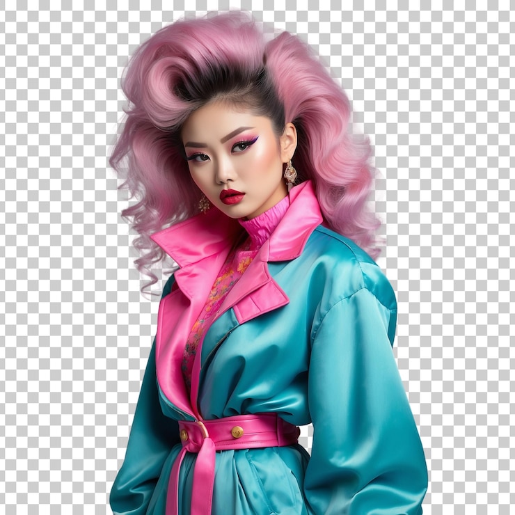PSD uma mulher com cabelo rosa e um laço rosa no cabelo