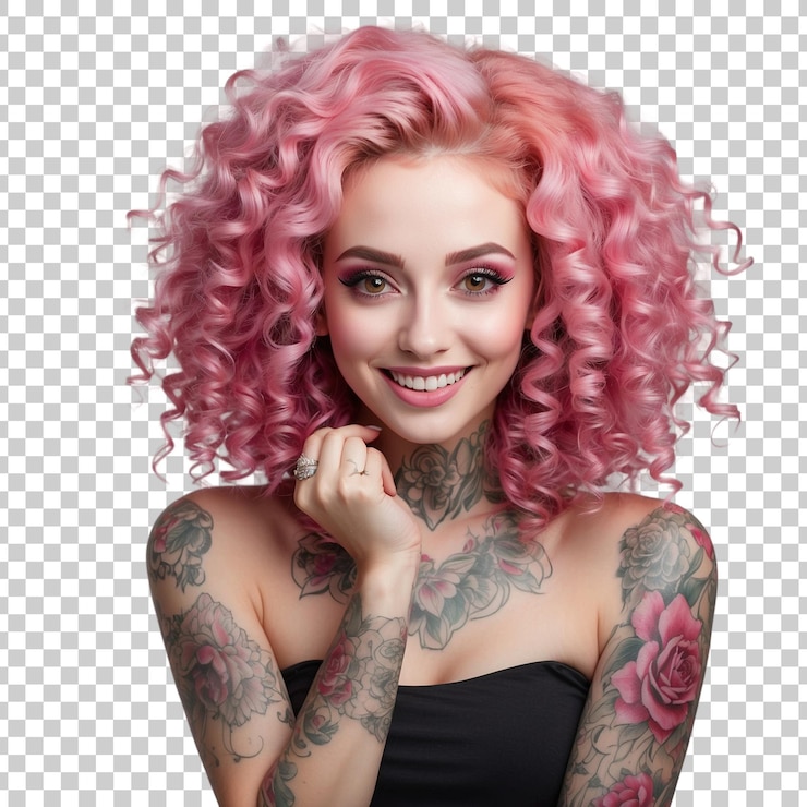 PSD uma mulher com cabelo rosa e uma tatuagem de uma mulher com cabelos rosa