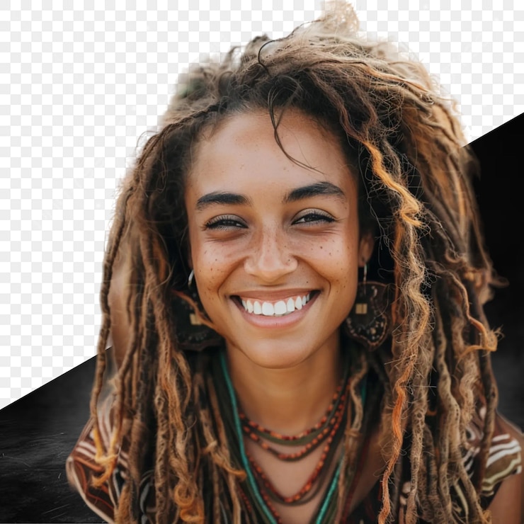 PSD uma mulher com dreadlocks e uma foto de uma mulher com dreadlocks