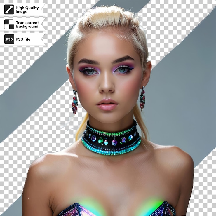 PSD uma mulher com olhos rosados e maquiagem rosa é mostrada em uma foto