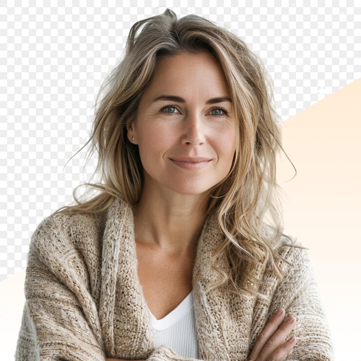 PSD uma mulher com os braços cruzados e uma foto de uma mulher loira com os braço cruzados