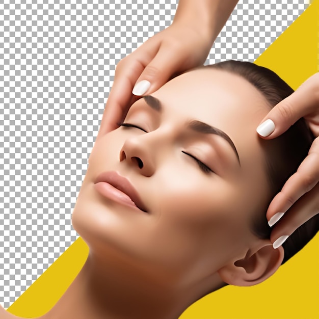 Uma mulher com os olhos fechados e uma mão no rosto