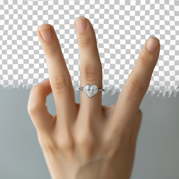 PSD uma mulher com um anel de diamante na mão está mostrando a mão