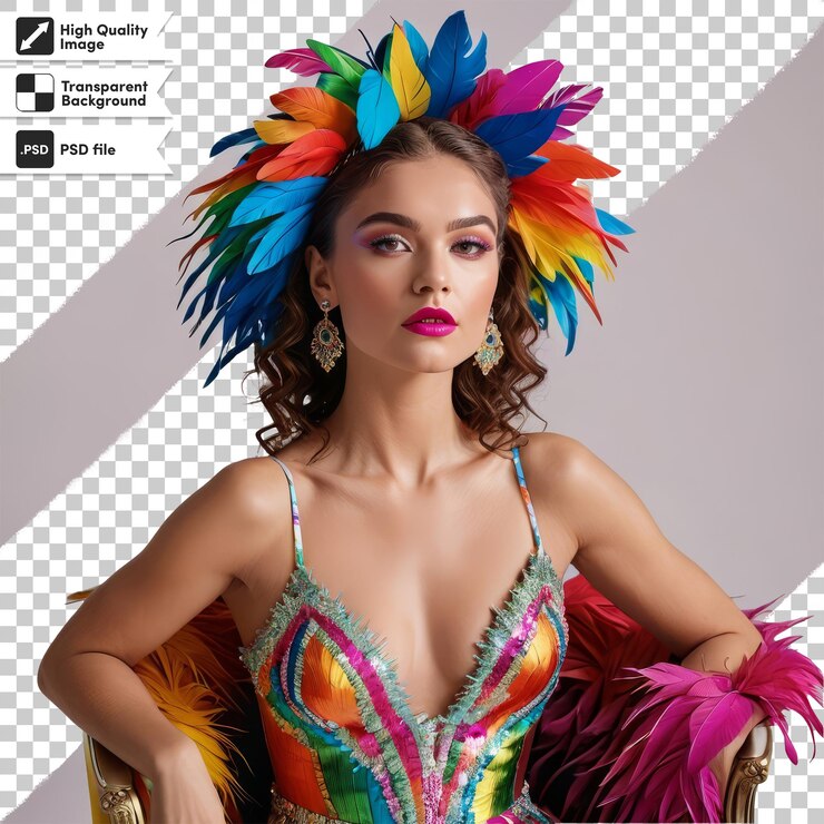 PSD uma mulher com um chapéu colorido na cabeça e as palavras citação a palavra citação na parte inferior