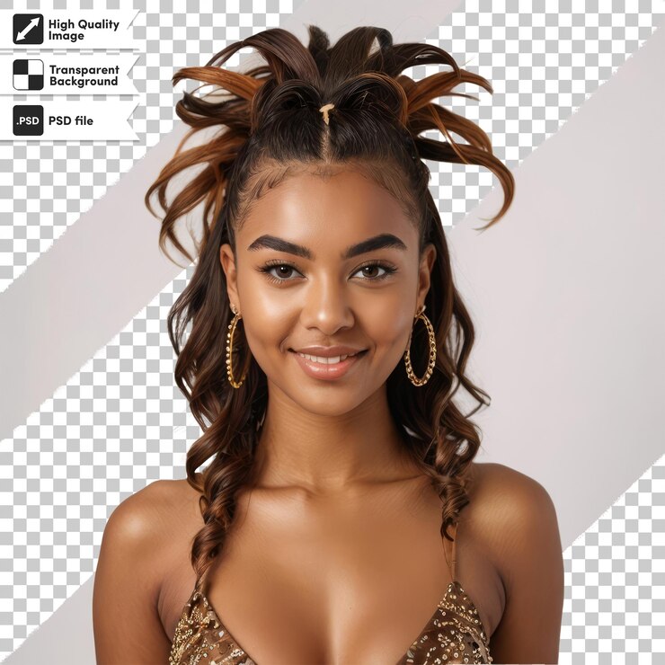 PSD uma mulher com um clipe de cabelo que diz a palavra citação sobre ele