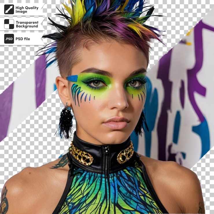 PSD uma mulher com um corte de cabelo colorido que diz "vai, vai, vai",