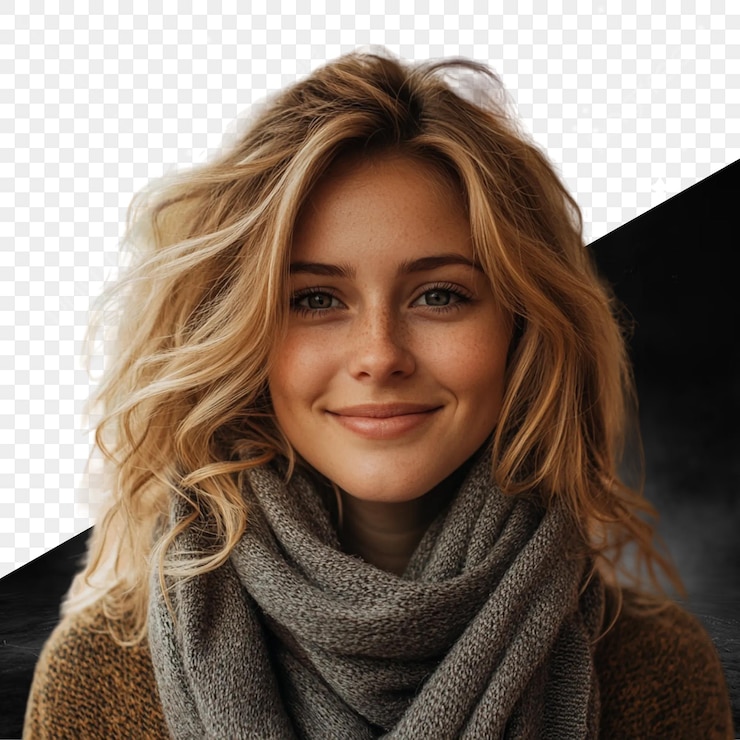 PSD uma mulher com um lenço que diz " ela está sorrindo "