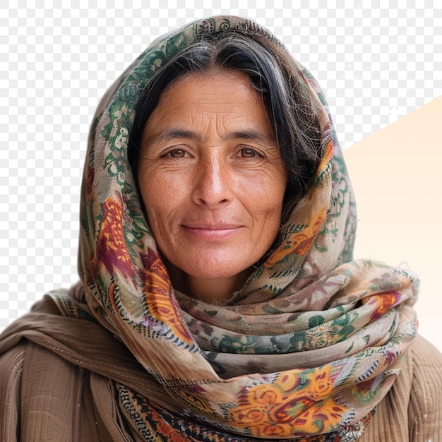 Uma mulher com um lenço que diz " um dragão ".