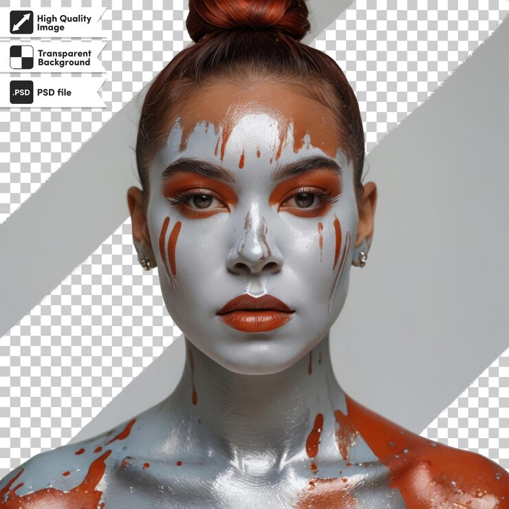 PSD uma mulher com um rosto branco pintado com uma pintura de um rosto de mulher