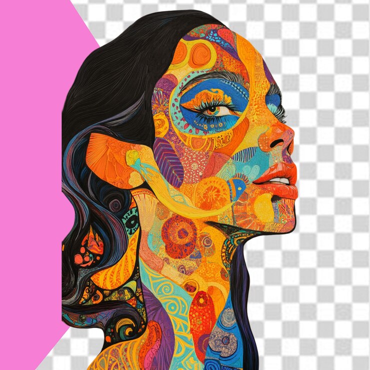 PSD uma mulher com um rosto colorido e a palavra arte nele
