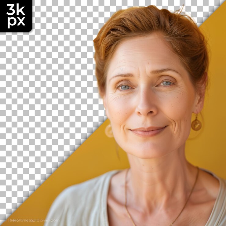 PSD uma mulher com um sorriso no rosto