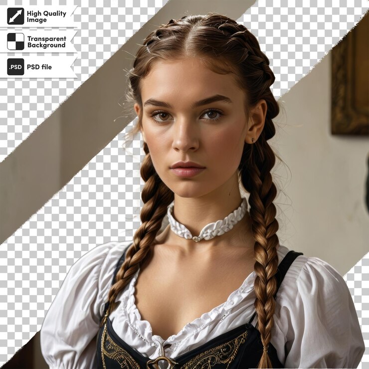 PSD uma mulher com um vestido branco e uma trança no cabelo