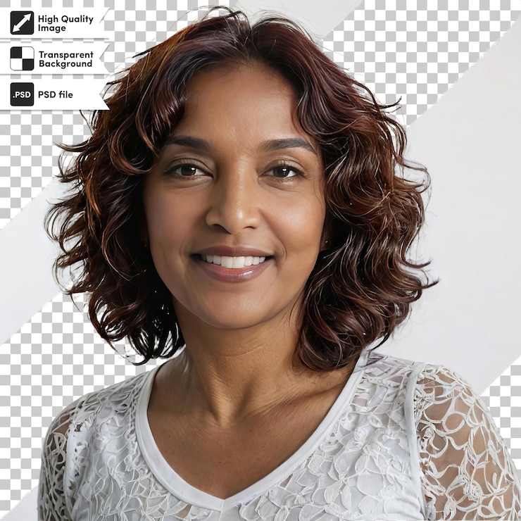 PSD uma mulher com um vestido branco na cabeça está sorrindo
