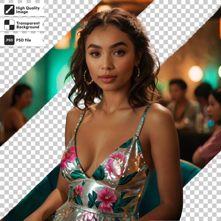 PSD uma mulher com um vestido com uma flor