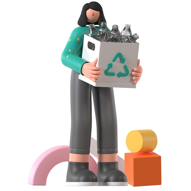 Uma mulher com uma caixa de reciclagem para a Ecologia