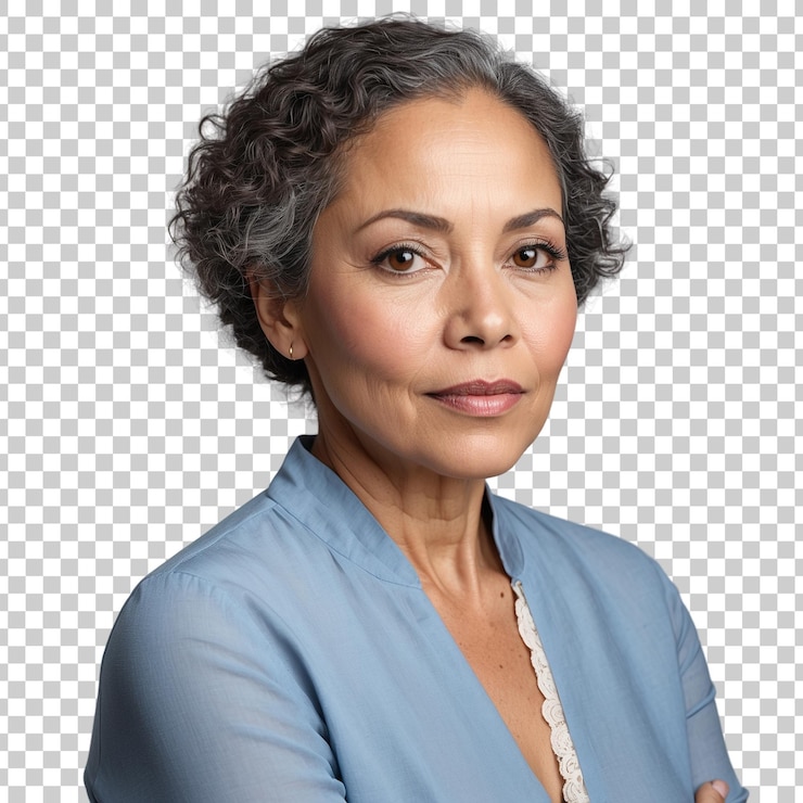 PSD uma mulher com uma camisa azul e um fundo branco