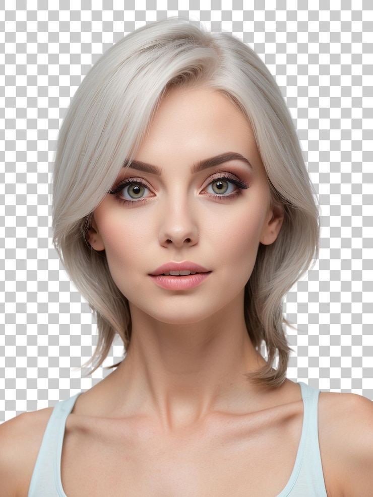 PSD uma mulher com uma camisa azul e uma camisa de botão isolada em um fundo transparente