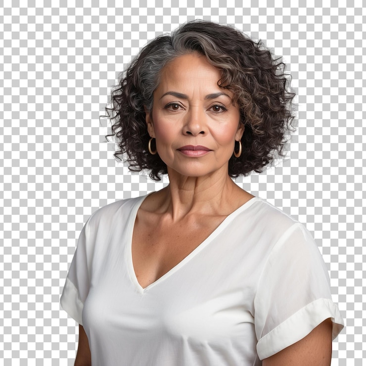 PSD uma mulher com uma camisa branca e uma camisa branco em um fundo transparente