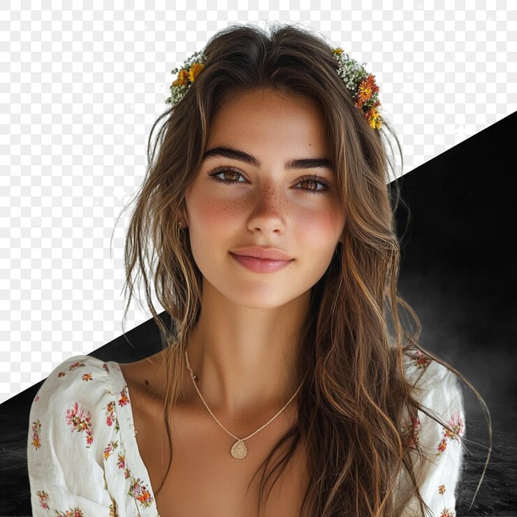 PSD uma mulher com uma coroa de flores na cabeça