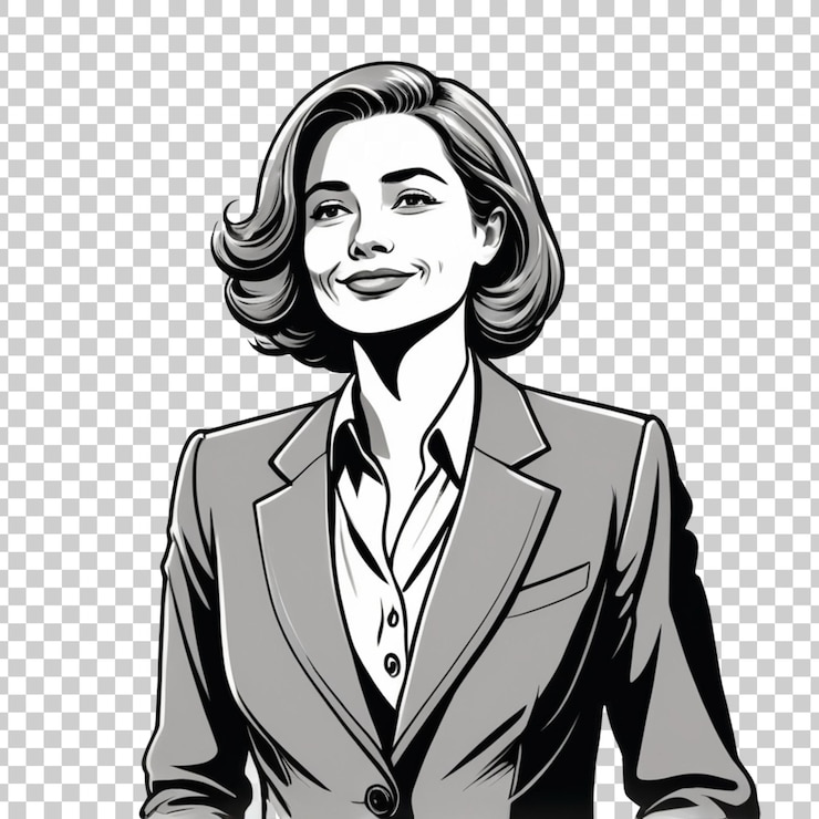 PSD uma mulher de fato com um sorriso no rosto