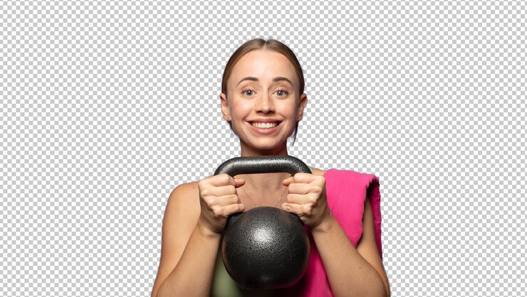 PSD uma mulher de fitness bonita com um halterofón.
