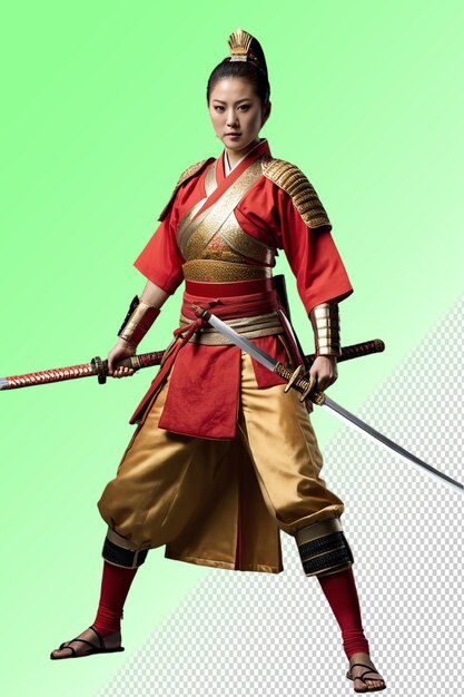 PSD uma mulher de kimono vermelho com uma espada na mão