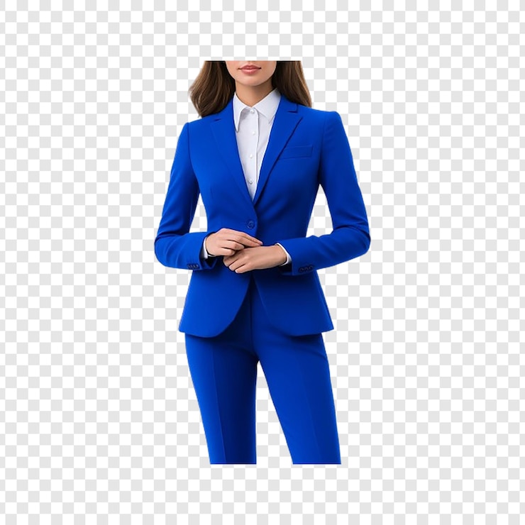 PSD uma mulher de terno azul e chapéu com as mãos nos quadris