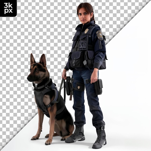PSD uma mulher de uniforme policial está ao lado de um cão