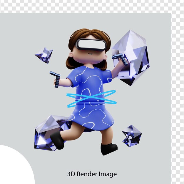 PSD uma mulher de vestido azul está brincando com imagem de renderização em 3d