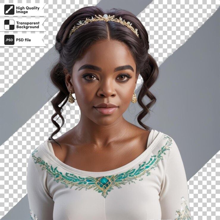 PSD uma mulher de vestido branco com um logotipo preto